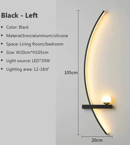 Modern LED Wall Lamp – Minimalist Art Design for Bedroom, Living Room, and Bathroom, Gold/Black